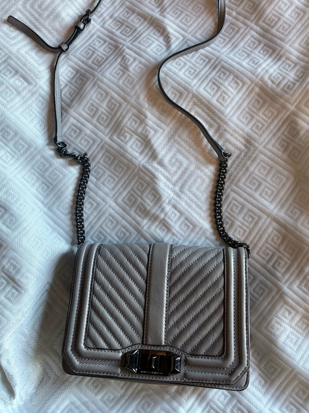 Rebecca Minkoff Small Love Chevron Quilted Gray Leather Crossbody